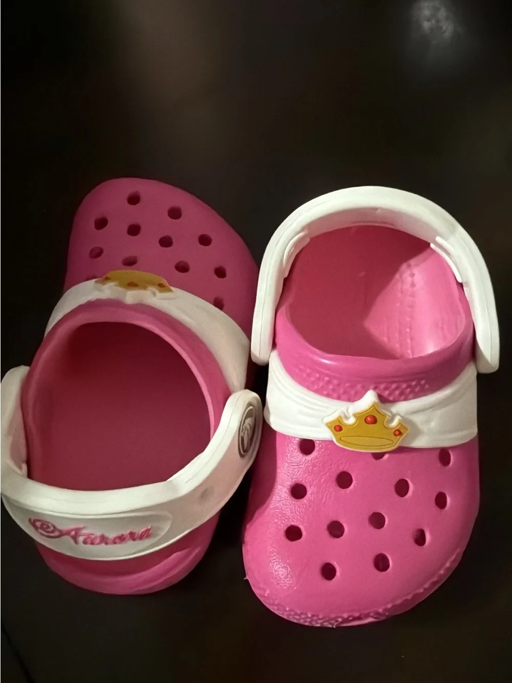 CROCS Kids Pink Clog with White Heel Strap and Crown Charm